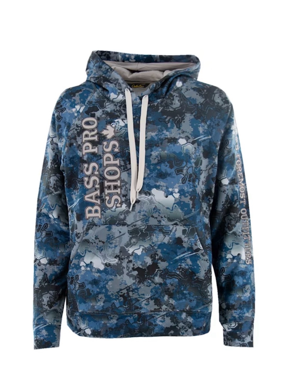 Bass Pro Shops Women's Blue Pixel Camo Hoodie Graphic Spellout Sweatshirt Large